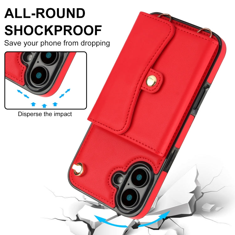 For iPhone 16 Plus RFID Card Slot Phone Case with Long Lanyard