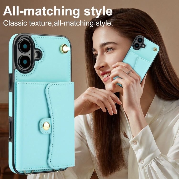 For iPhone 16 Plus RFID Card Slot Phone Case with Long Lanyard