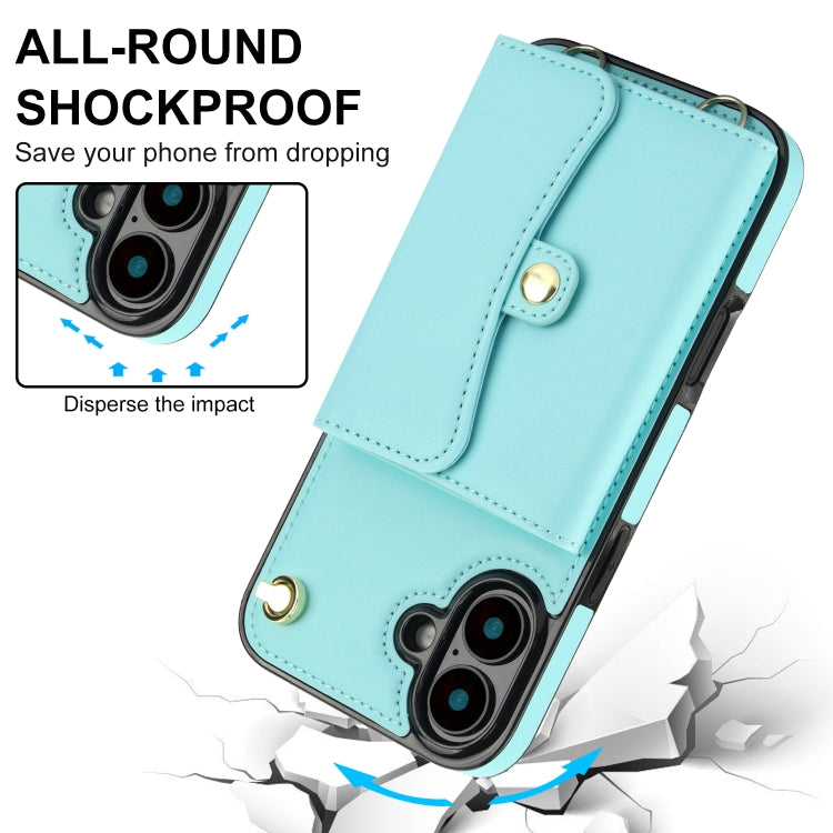 For iPhone 16 Plus RFID Card Slot Phone Case with Long Lanyard