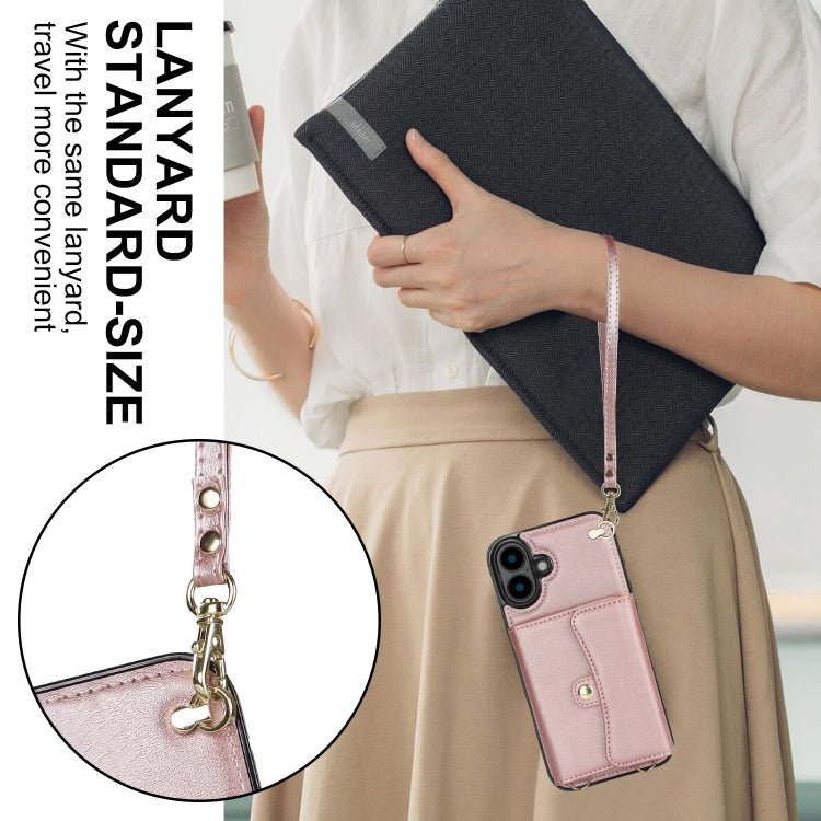 For iPhone 16 Plus RFID Card Slot Phone Case with Long Lanyard