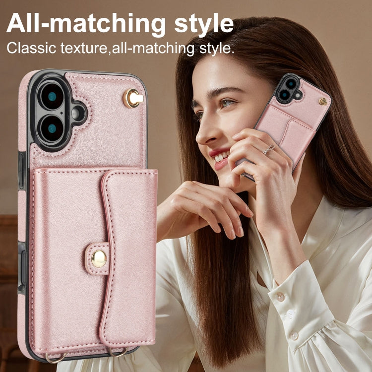 For iPhone 16 Plus RFID Card Slot Phone Case with Long Lanyard