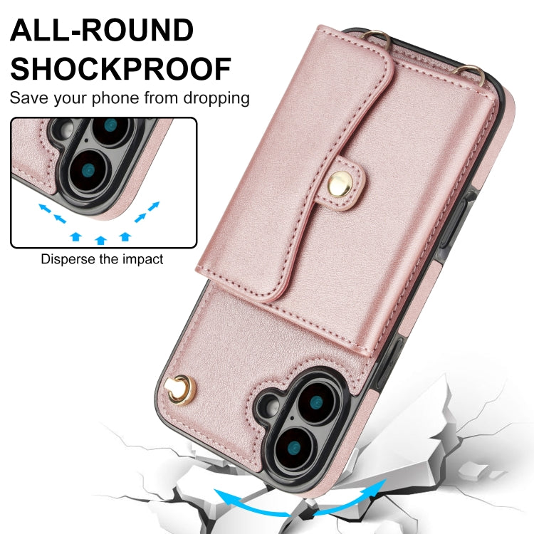 For iPhone 16 Plus RFID Card Slot Phone Case with Long Lanyard