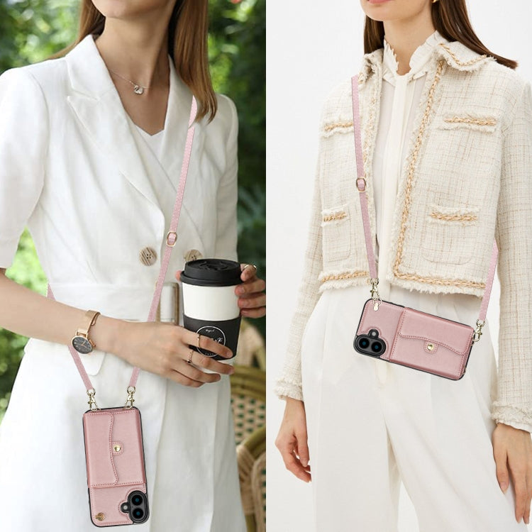 For iPhone 16 Plus RFID Card Slot Phone Case with Long Lanyard
