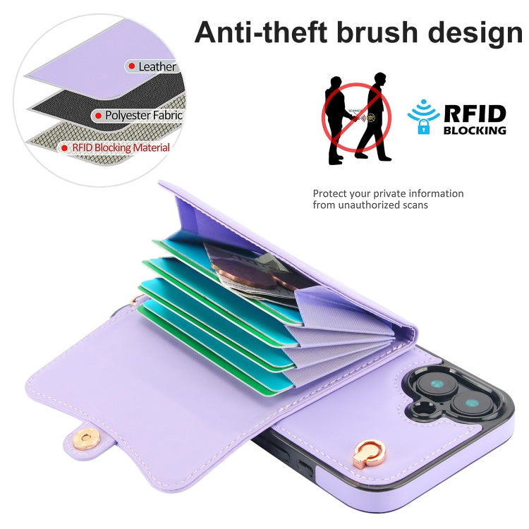 For iPhone 16 Plus RFID Card Slot Phone Case with Long Lanyard