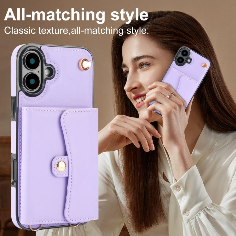 For iPhone 16 Plus RFID Card Slot Phone Case with Long Lanyard