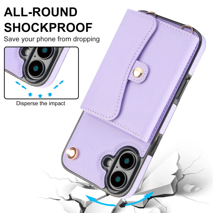 For iPhone 16 Plus RFID Card Slot Phone Case with Long Lanyard