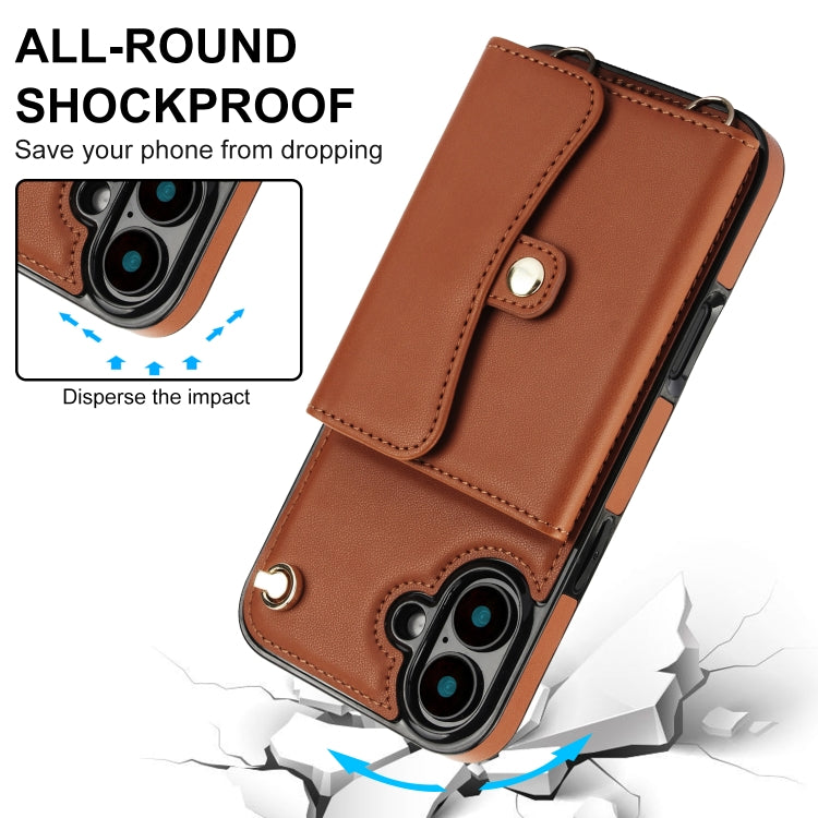 For iPhone 16 Plus RFID Card Slot Phone Case with Long Lanyard