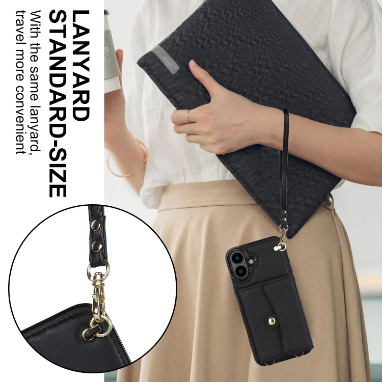 For iPhone 16 RFID Card Slot Phone Case with Long Lanyard