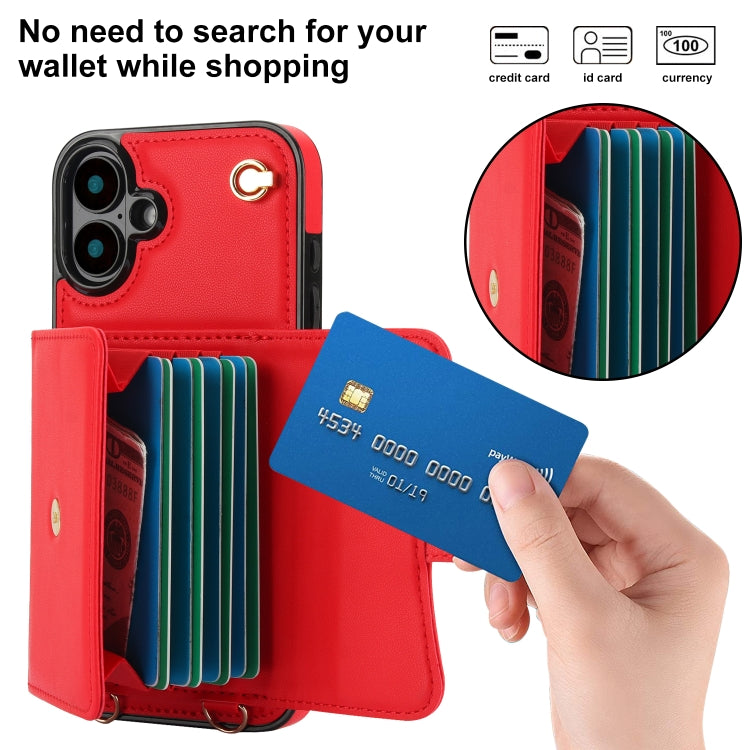 For iPhone 16 RFID Card Slot Phone Case with Long Lanyard
