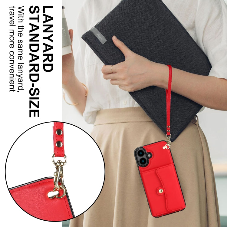 For iPhone 16 RFID Card Slot Phone Case with Long Lanyard