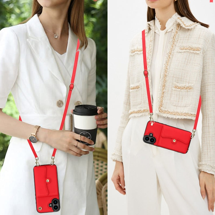 For iPhone 16 RFID Card Slot Phone Case with Long Lanyard