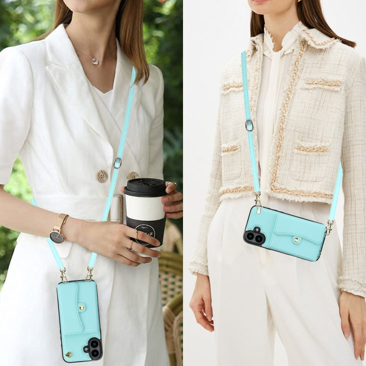 For iPhone 16 RFID Card Slot Phone Case with Long Lanyard