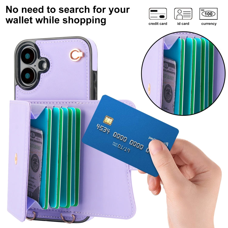 For iPhone 16 RFID Card Slot Phone Case with Long Lanyard