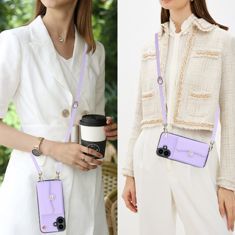 For iPhone 16 RFID Card Slot Phone Case with Long Lanyard