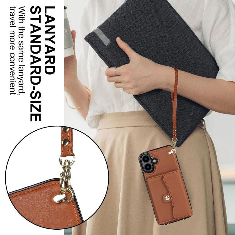 For iPhone 16 RFID Card Slot Phone Case with Long Lanyard
