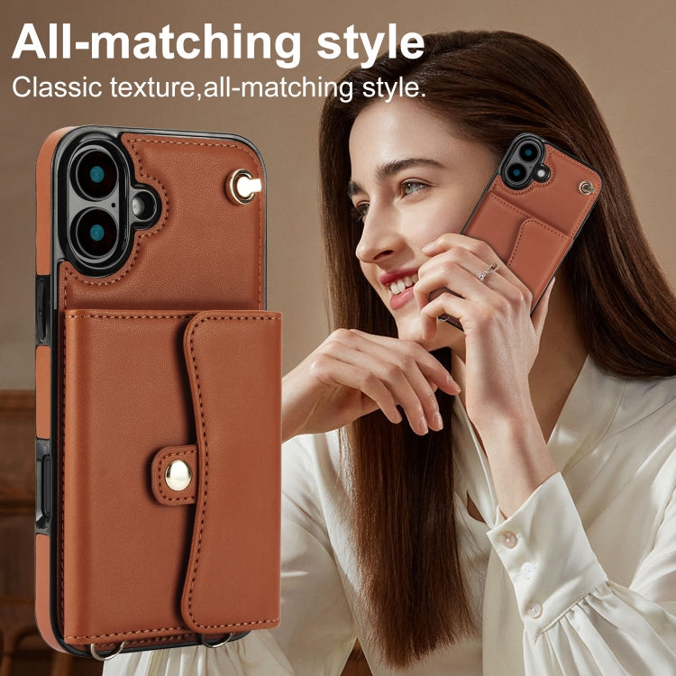 For iPhone 16 RFID Card Slot Phone Case with Long Lanyard