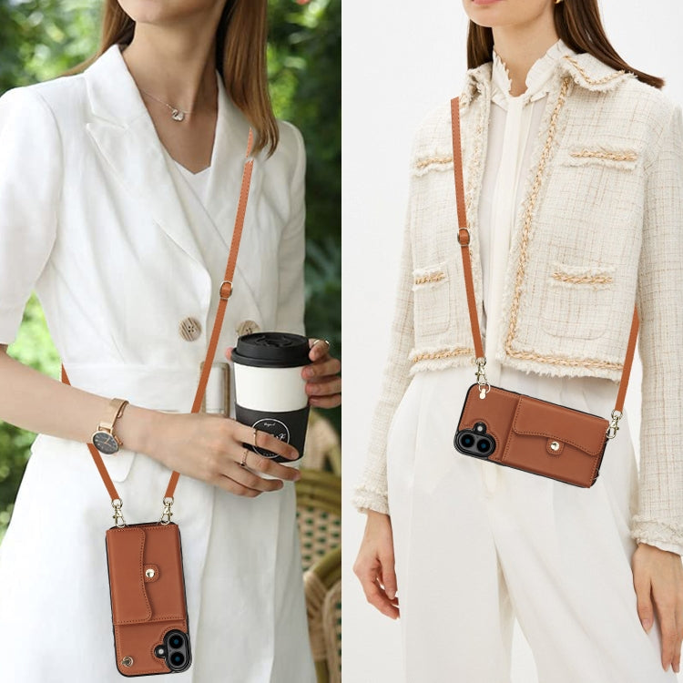 For iPhone 16 RFID Card Slot Phone Case with Long Lanyard