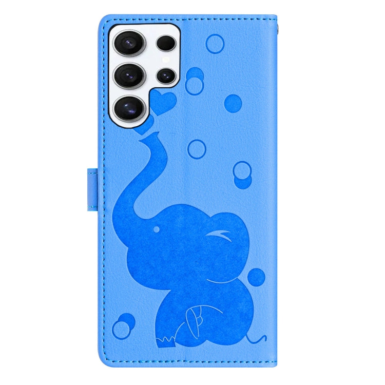 For Samsung Galaxy S24 Ultra 5G Cartoon Elephant Embossed Leather Phone Case