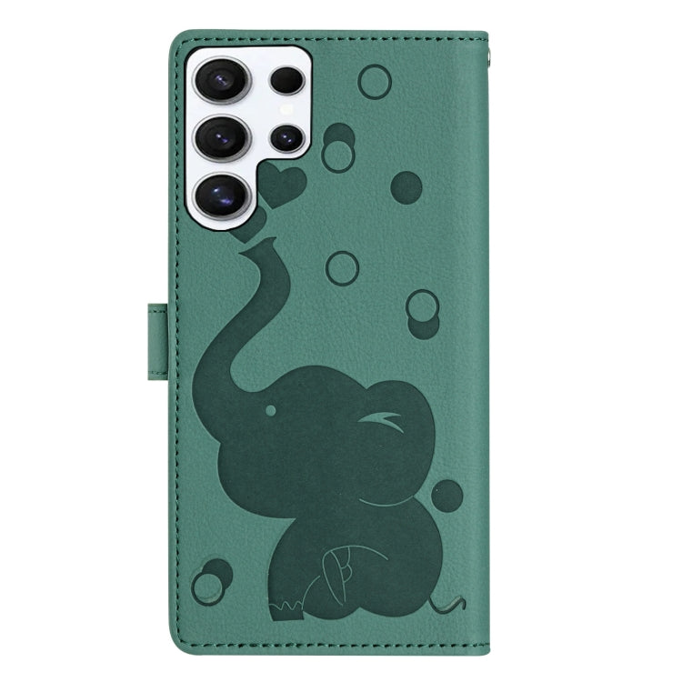 For Samsung Galaxy S24 Ultra 5G Cartoon Elephant Embossed Leather Phone Case