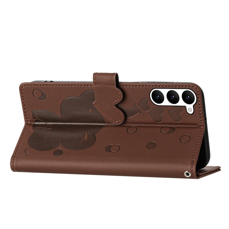 For Samsung Galaxy S23 5G Cartoon Elephant Embossed Leather Phone Case