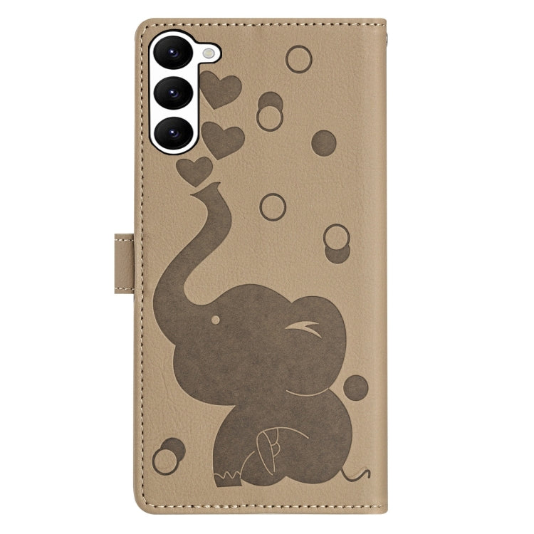 For Samsung Galaxy S23 5G Cartoon Elephant Embossed Leather Phone Case