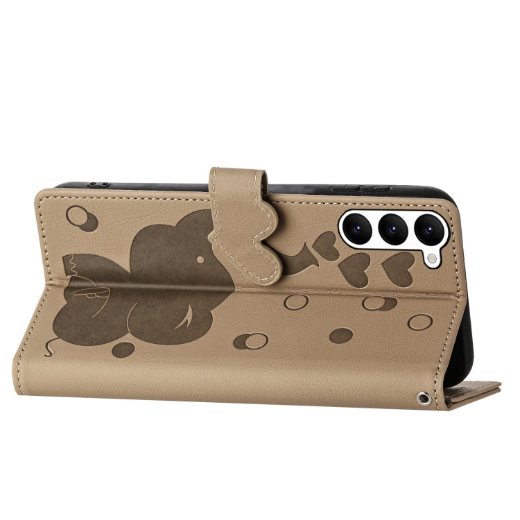For Samsung Galaxy S23 5G Cartoon Elephant Embossed Leather Phone Case