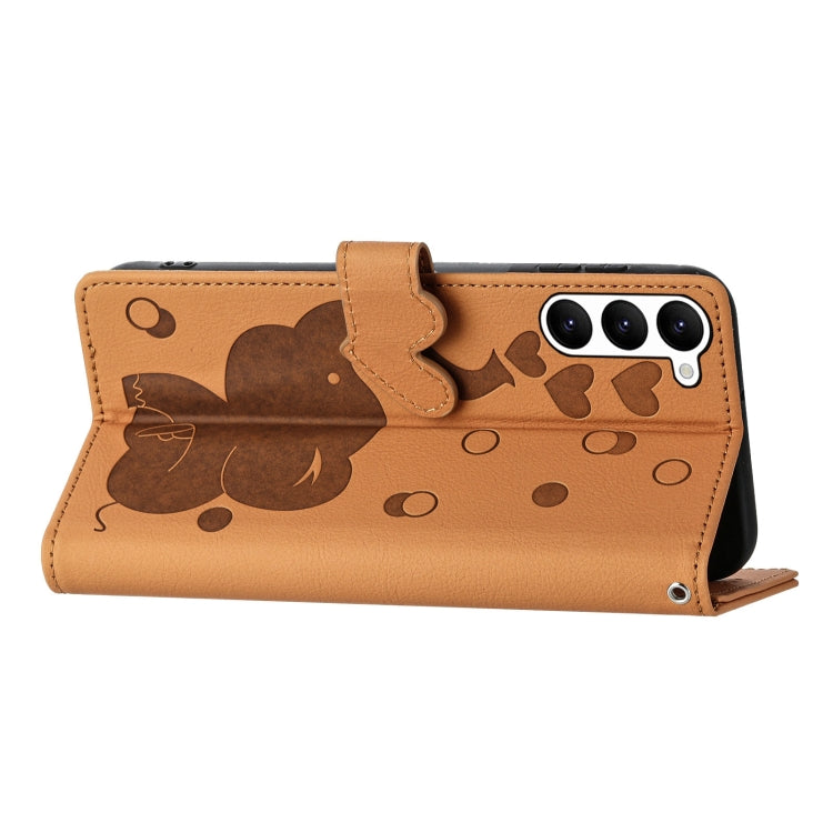 For Samsung Galaxy S23 5G Cartoon Elephant Embossed Leather Phone Case