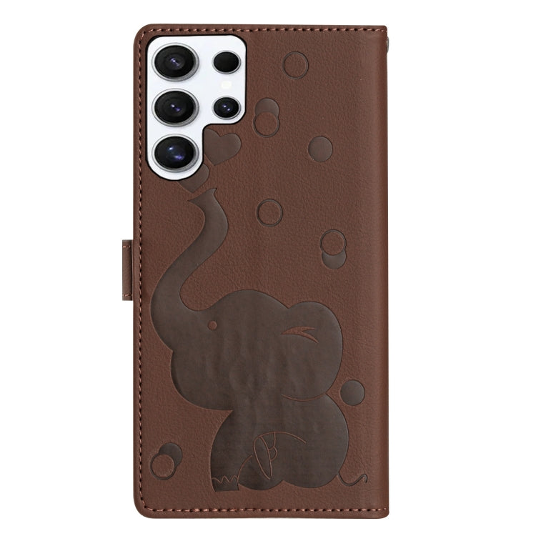 For Samsung Galaxy S23 Ultra 5G Cartoon Elephant Embossed Leather Phone Case