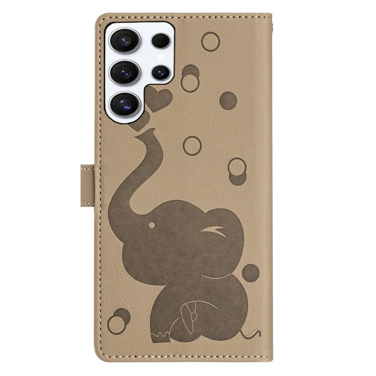 For Samsung Galaxy S23 Ultra 5G Cartoon Elephant Embossed Leather Phone Case