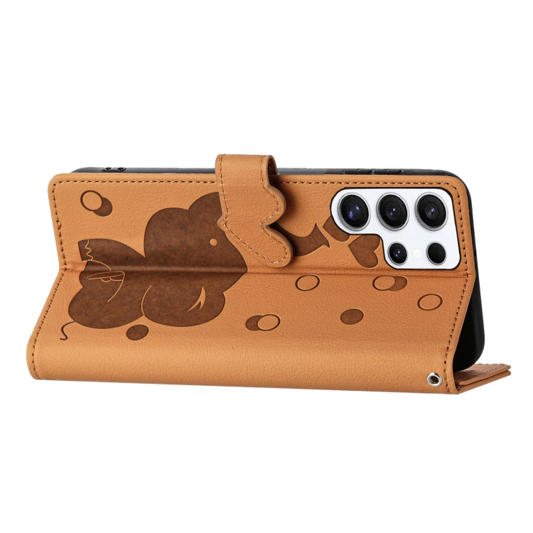 For Samsung Galaxy S23 Ultra 5G Cartoon Elephant Embossed Leather Phone Case