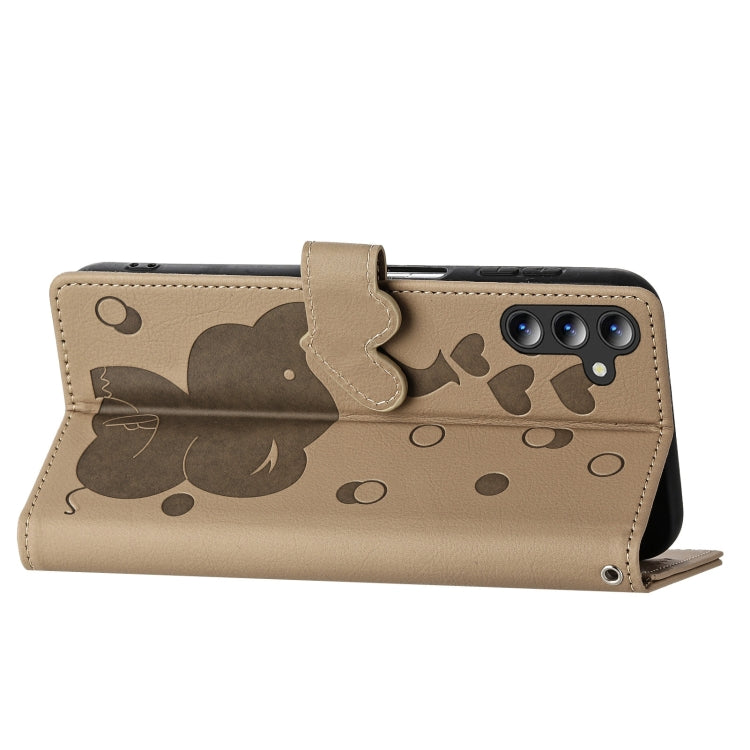 For Samsung Galaxy S23 FE 5G Cartoon Elephant Embossed Leather Phone Case