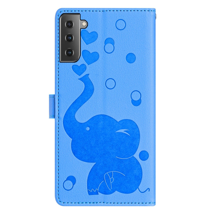 For Samsung Galaxy S22+ 5G Cartoon Elephant Embossed Leather Phone Case