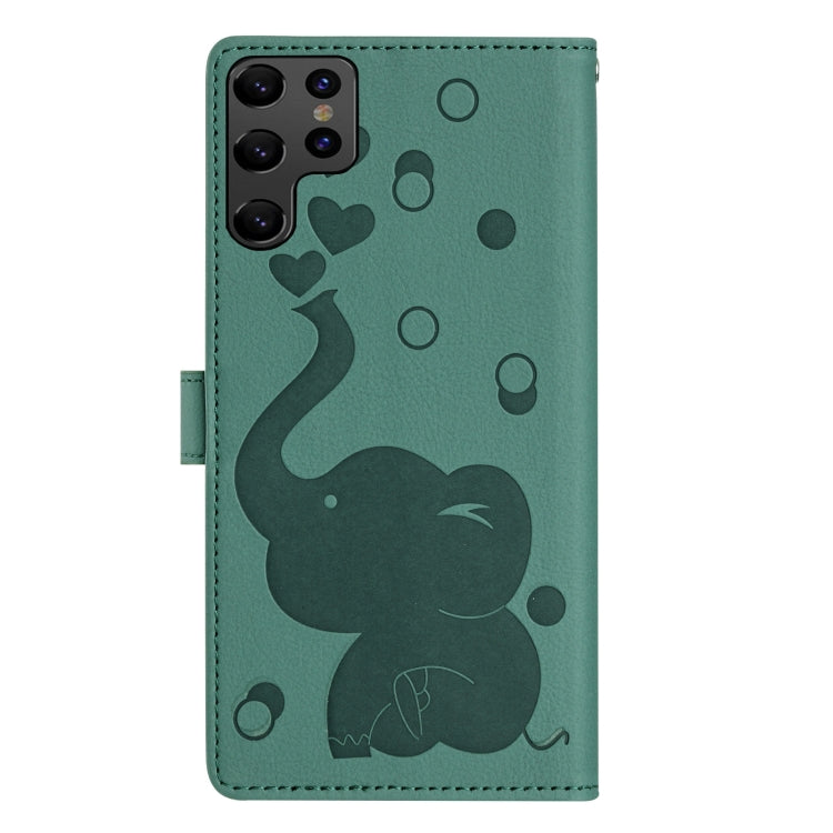 For Samsung Galaxy S22 Ultra 5G Cartoon Elephant Embossed Leather Phone Case