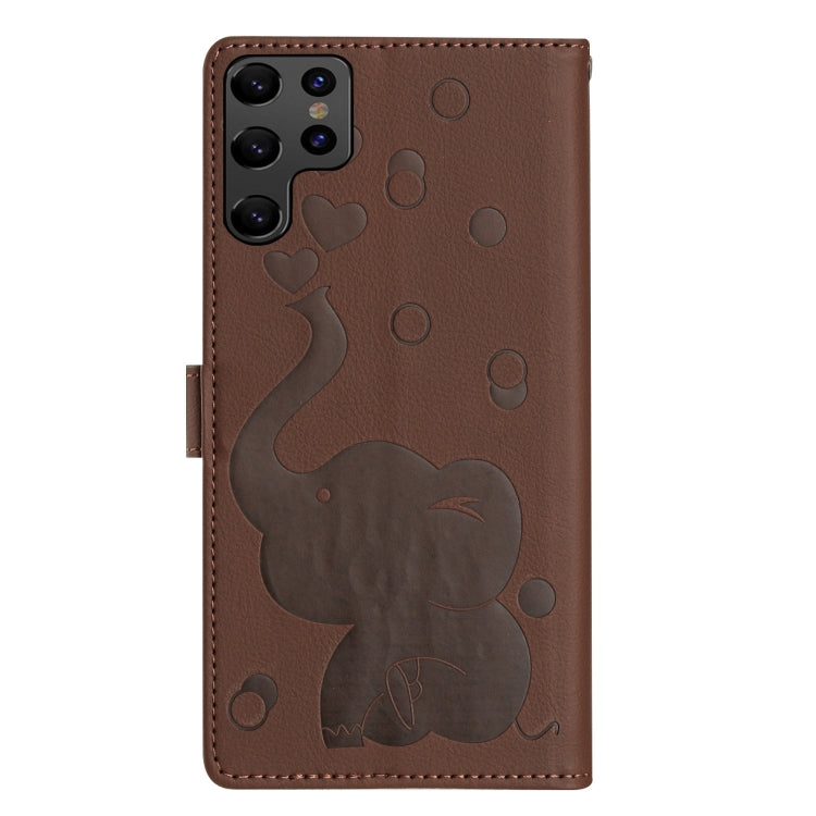 For Samsung Galaxy S22 Ultra 5G Cartoon Elephant Embossed Leather Phone Case
