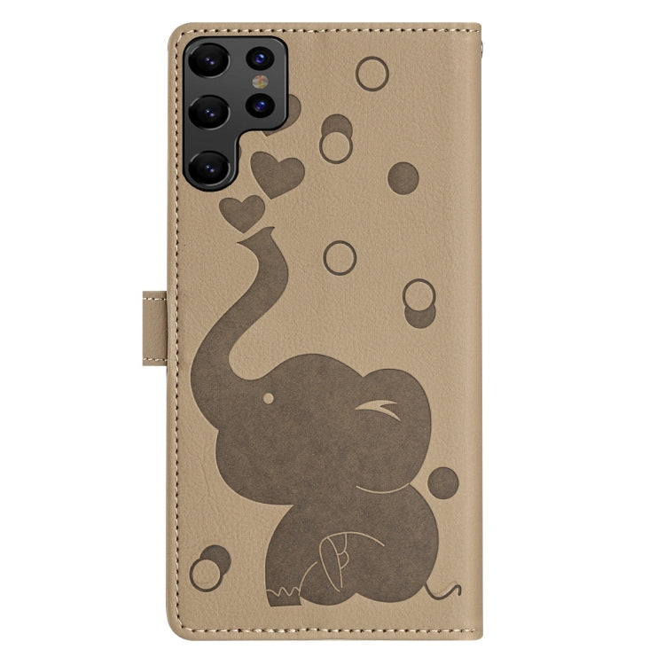For Samsung Galaxy S22 Ultra 5G Cartoon Elephant Embossed Leather Phone Case