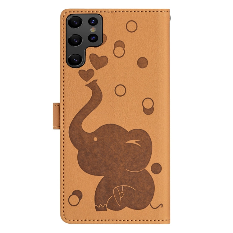 For Samsung Galaxy S22 Ultra 5G Cartoon Elephant Embossed Leather Phone Case