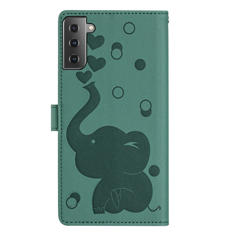 For Samsung Galaxy S21 5G Cartoon Elephant Embossed Leather Phone Case