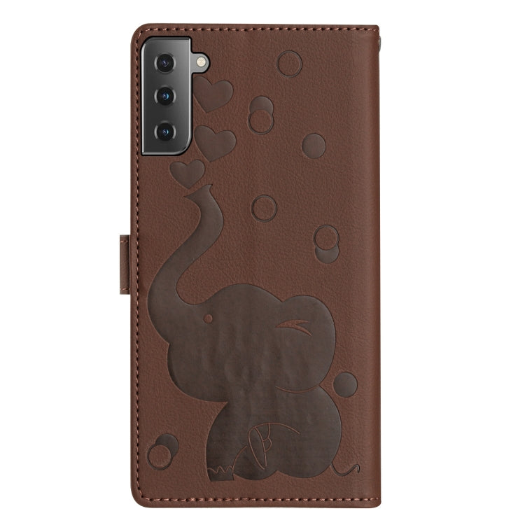 For Samsung Galaxy S21 5G Cartoon Elephant Embossed Leather Phone Case