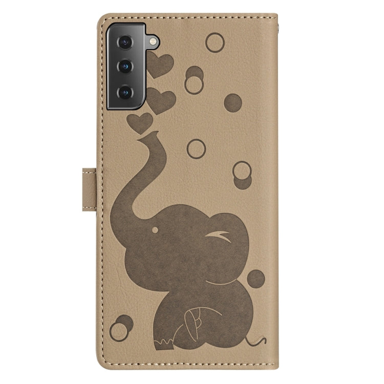 For Samsung Galaxy S21 5G Cartoon Elephant Embossed Leather Phone Case
