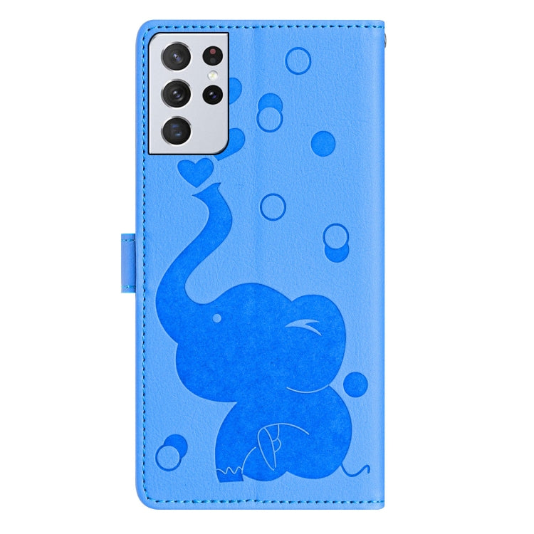 For Samsung Galaxy S21 Ultra 5G Cartoon Elephant Embossed Leather Phone Case