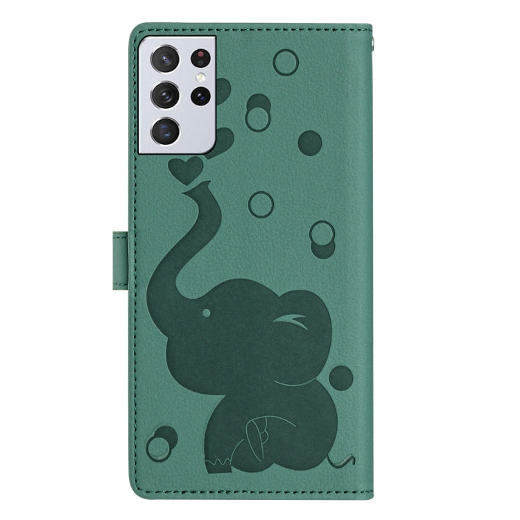 For Samsung Galaxy S21 Ultra 5G Cartoon Elephant Embossed Leather Phone Case