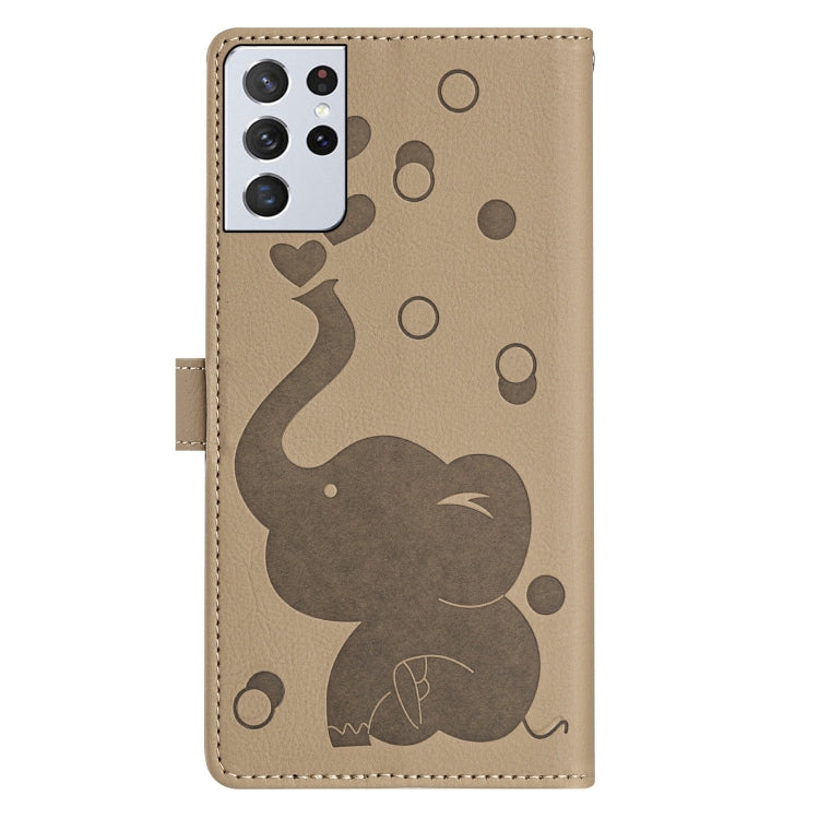 For Samsung Galaxy S21 Ultra 5G Cartoon Elephant Embossed Leather Phone Case
