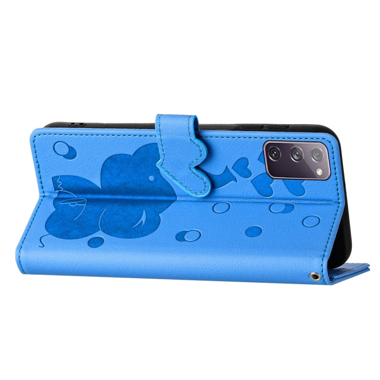 For Samsung Galaxy S20 FE Cartoon Elephant Embossed Leather Phone Case
