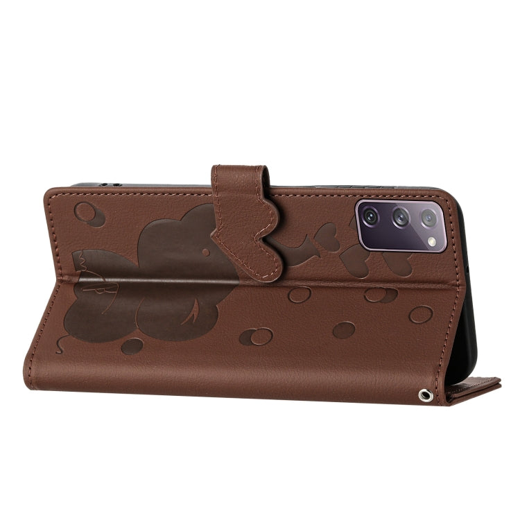 For Samsung Galaxy S20 FE Cartoon Elephant Embossed Leather Phone Case