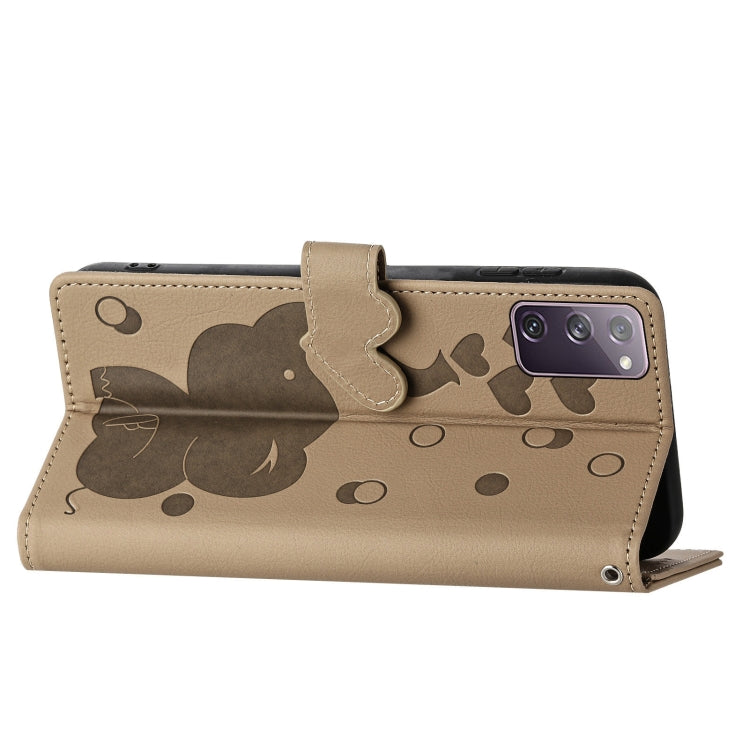For Samsung Galaxy S20 FE Cartoon Elephant Embossed Leather Phone Case