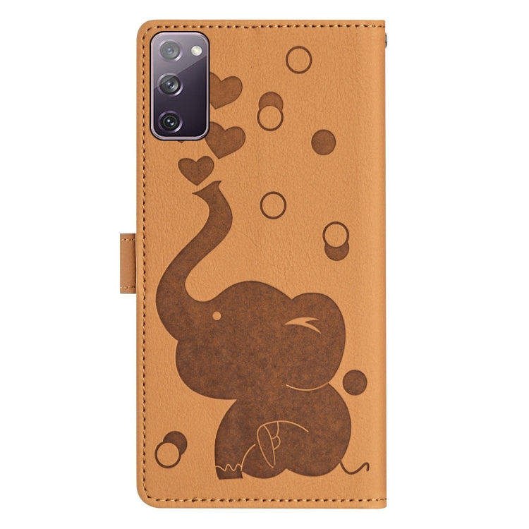 For Samsung Galaxy S20 FE Cartoon Elephant Embossed Leather Phone Case