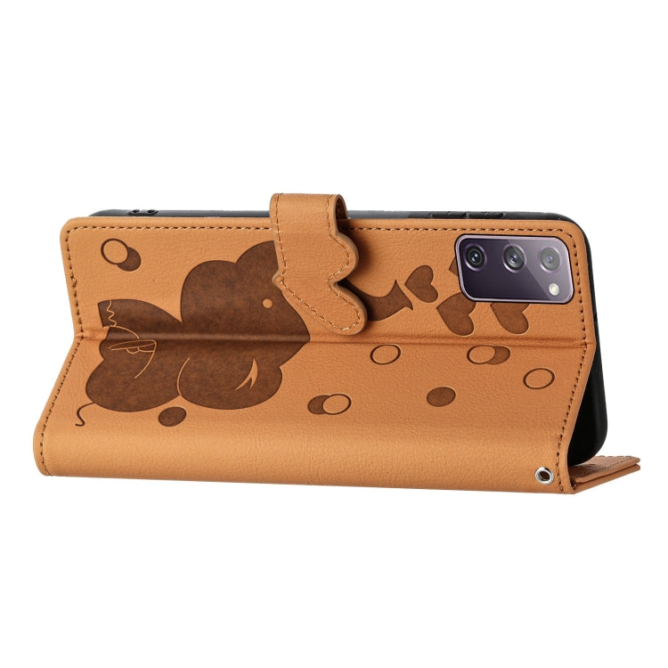 For Samsung Galaxy S20 FE Cartoon Elephant Embossed Leather Phone Case