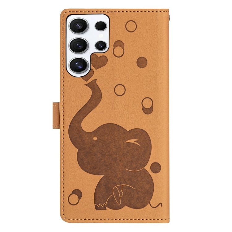 For Samsung Galaxy S25 Ultra 5G Cartoon Elephant Embossed Leather Phone Case