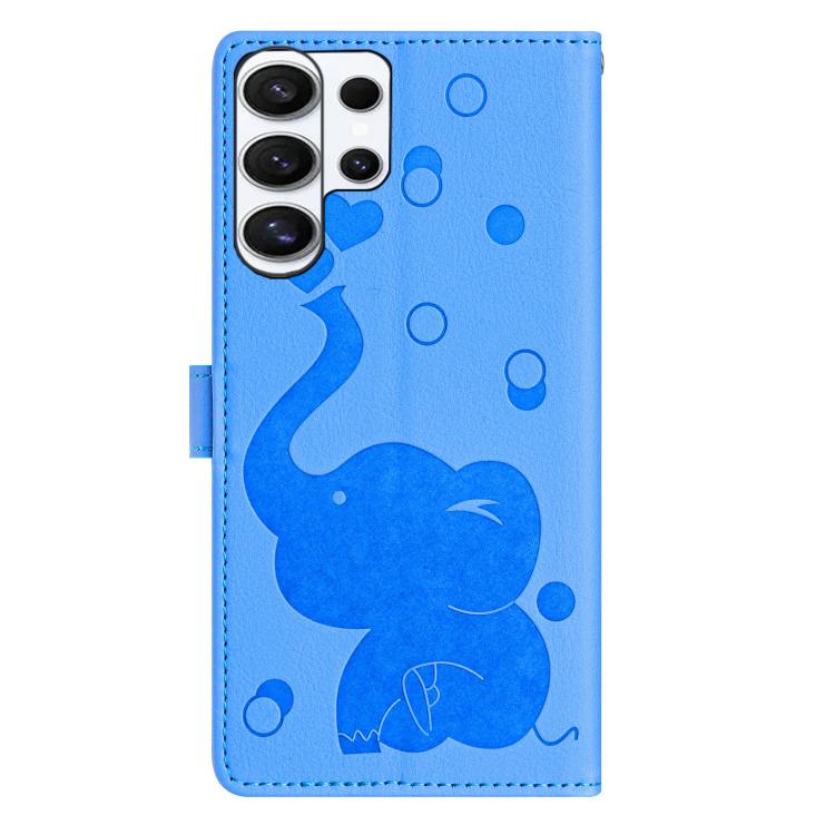 For Samsung Galaxy S26 Ultra 5G Cartoon Elephant Embossed Leather Phone Case