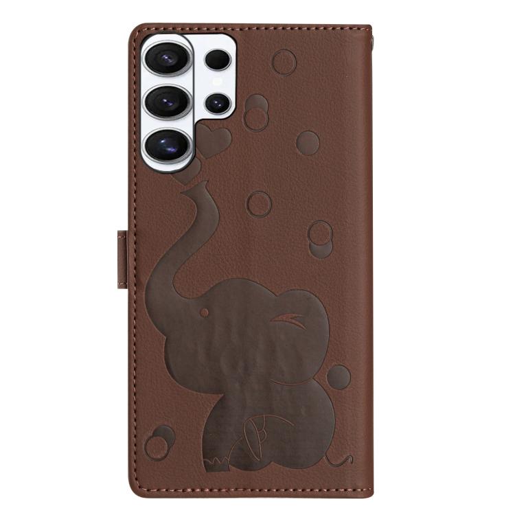 For Samsung Galaxy S26 Ultra 5G Cartoon Elephant Embossed Leather Phone Case